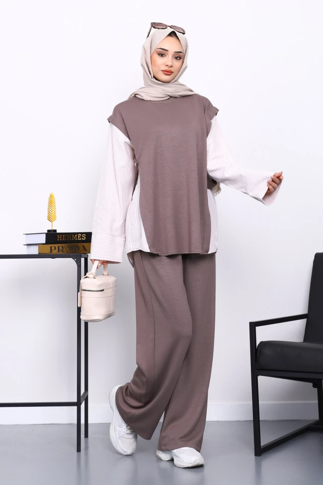 Vizon Garnili Tunik Pantolonlu Modal Takım