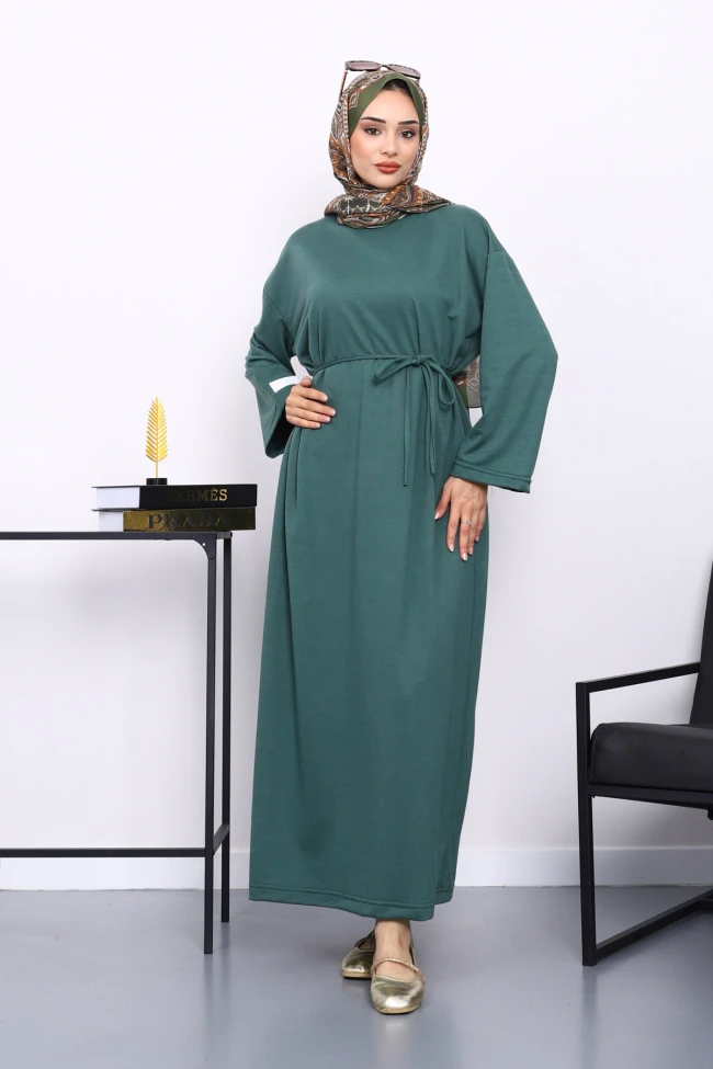 Zümrüt Yeşili İki İplik Modal Elbise