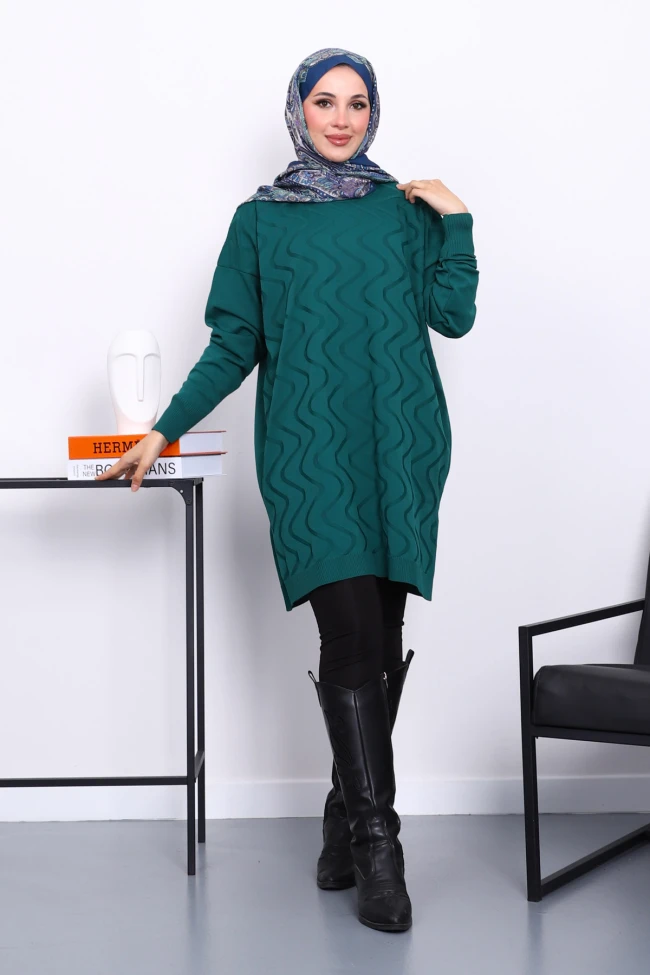 Zümrüt Yeşili Soğuk İplik Merserize Triko Tunik