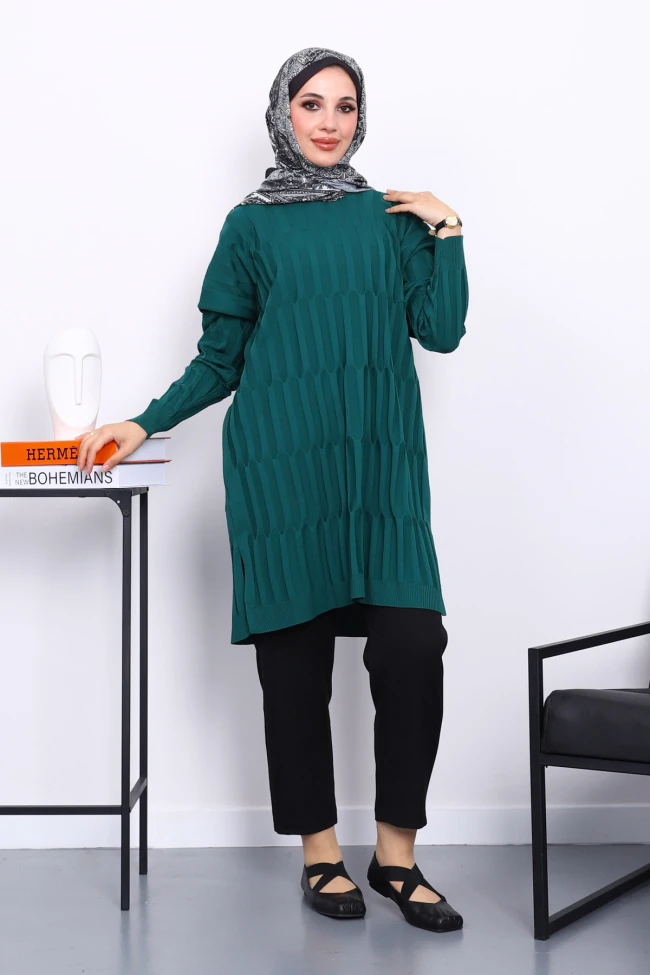 Zümrüt Yeşili Soğuk İplik Merserize Triko Tunik