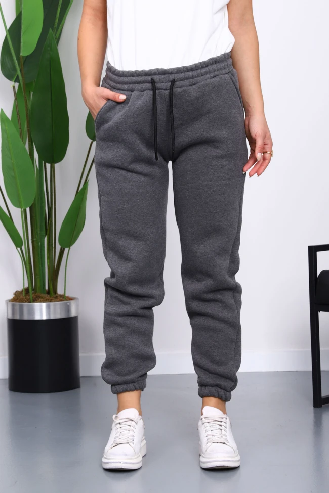 Antrasit Üç İplik Şardonlu Eşofman Altı