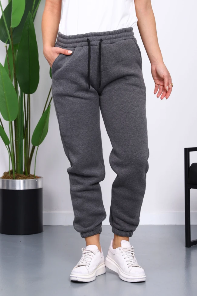 Antrasit Üç İplik Şardonlu Eşofman Altı