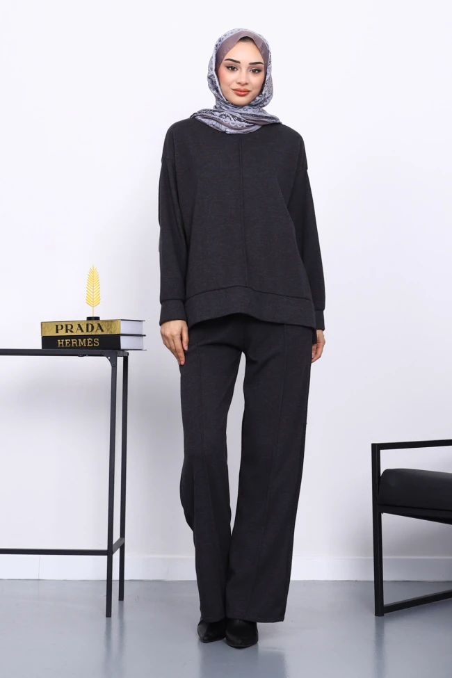 Antrasit Üst ve Pantolonu Nervür Dikişli Selanik Takım