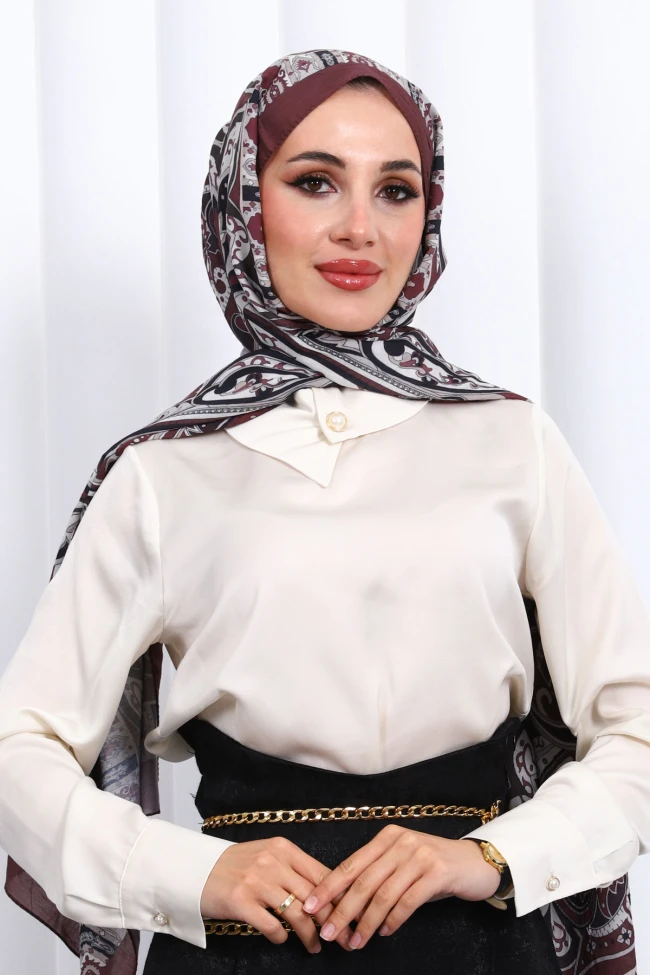 Bordo Desenli Kraş Şal