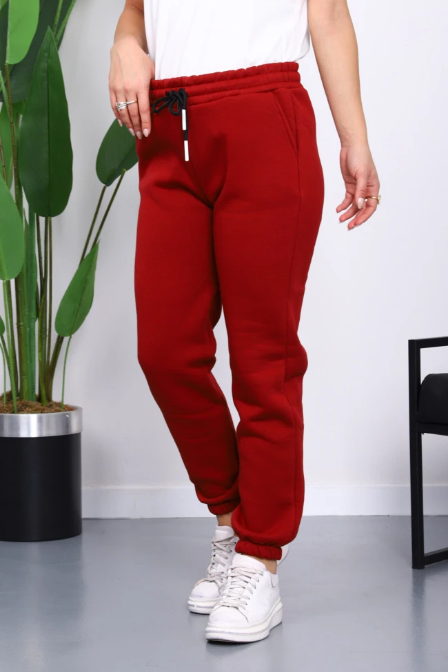 Bordo Üç İplik Şardonlu Eşofman Altı