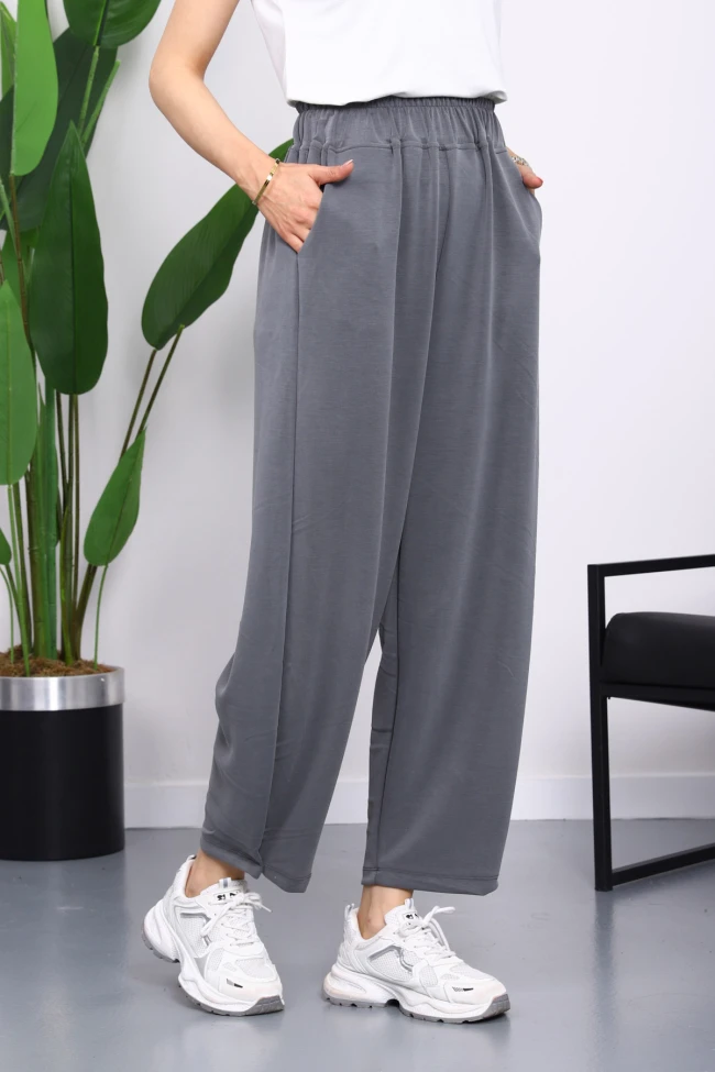 Füme Bel Lastikli Cepli Pantolon