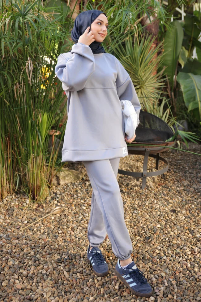 Gri Armalı Tunik Pantolonlu Takım