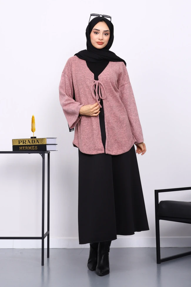 Gül Kurusu Ön Bağlamalı Yumoş Kimono