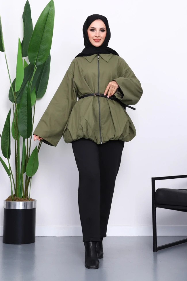 Haki Pileli Astarlı Gabardin Ceket