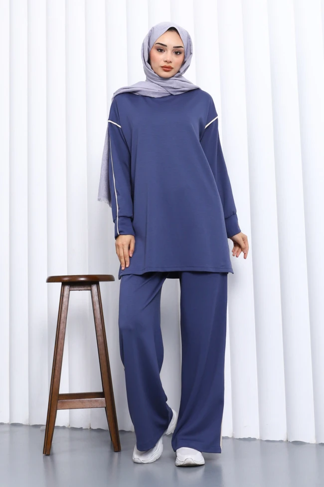 İndigo Biyeli Tunik Pantolonlu Modal Takım