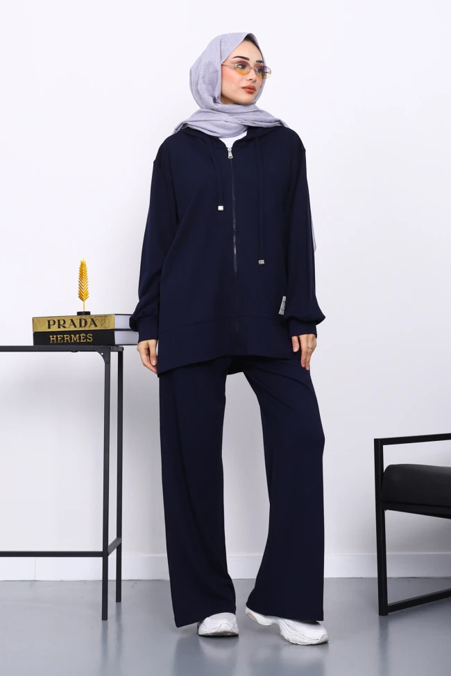 Lacivert Fermuarlı Tunik Pantolonlu Takım