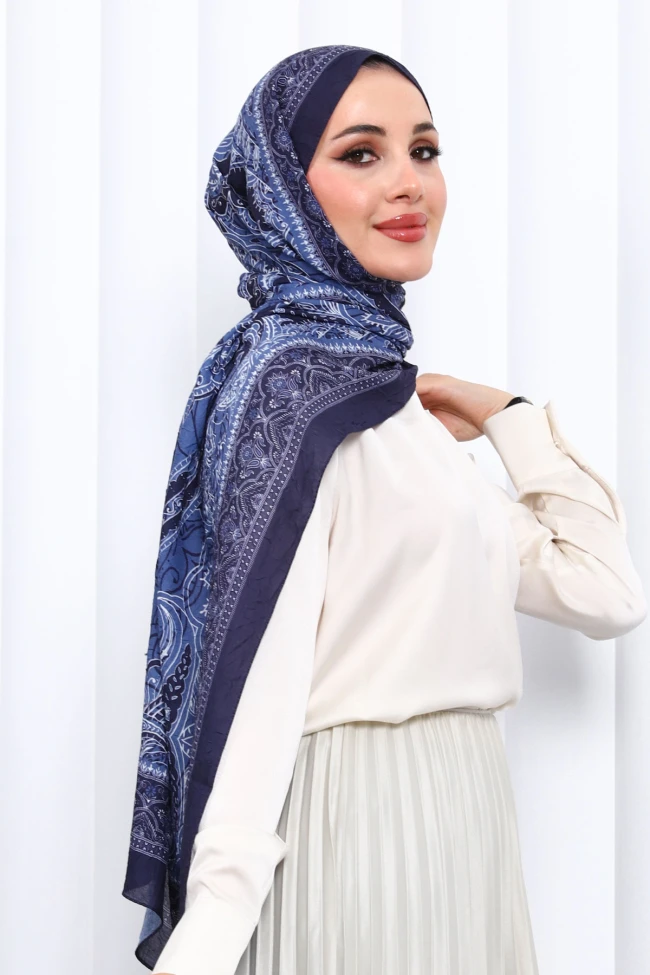 Mavi Desenli Kraş Şal