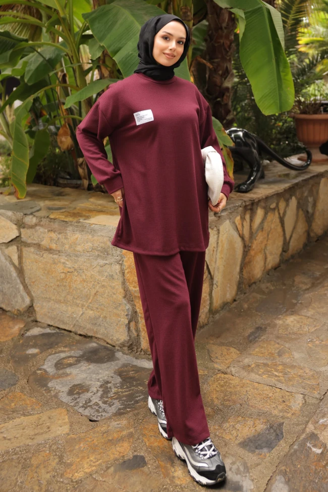 Mürdüm Armalı Tunik Pantolonlu Takım