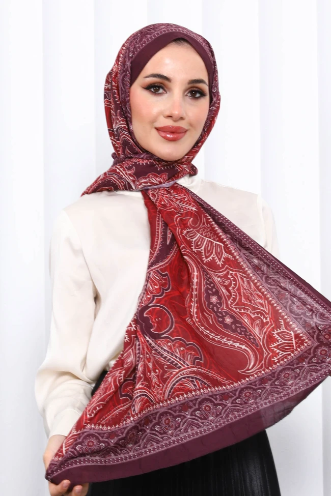 Mürdüm Desenli Kraş Şal