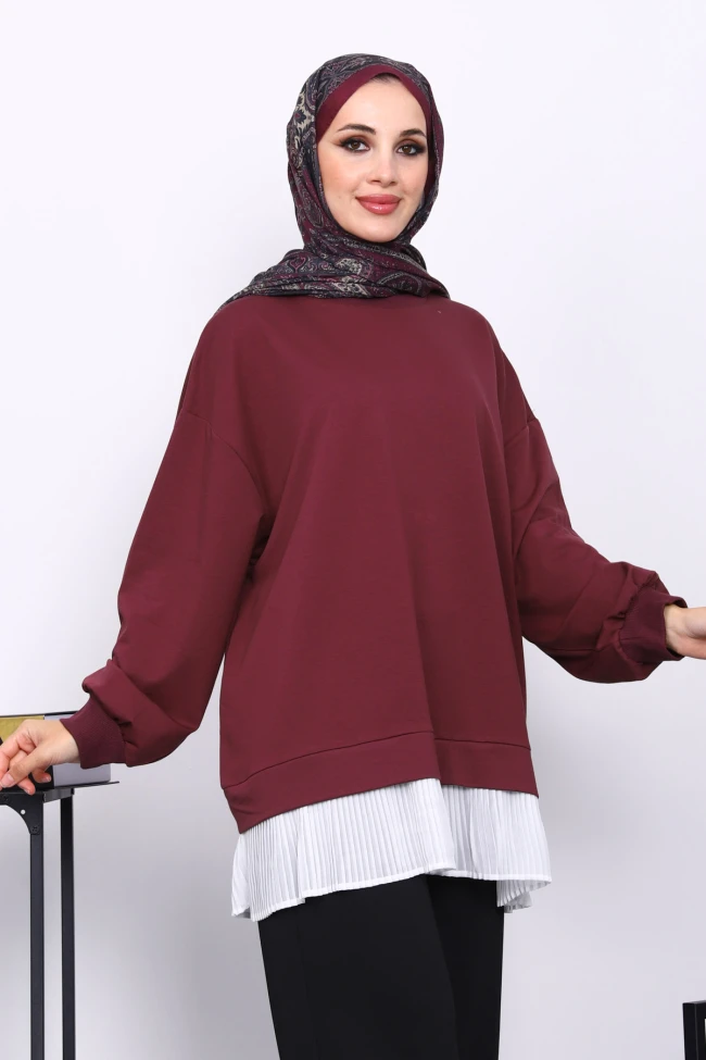 Mürdüm Pilise Detaylı Bisiklet Yaka Sweatshirt