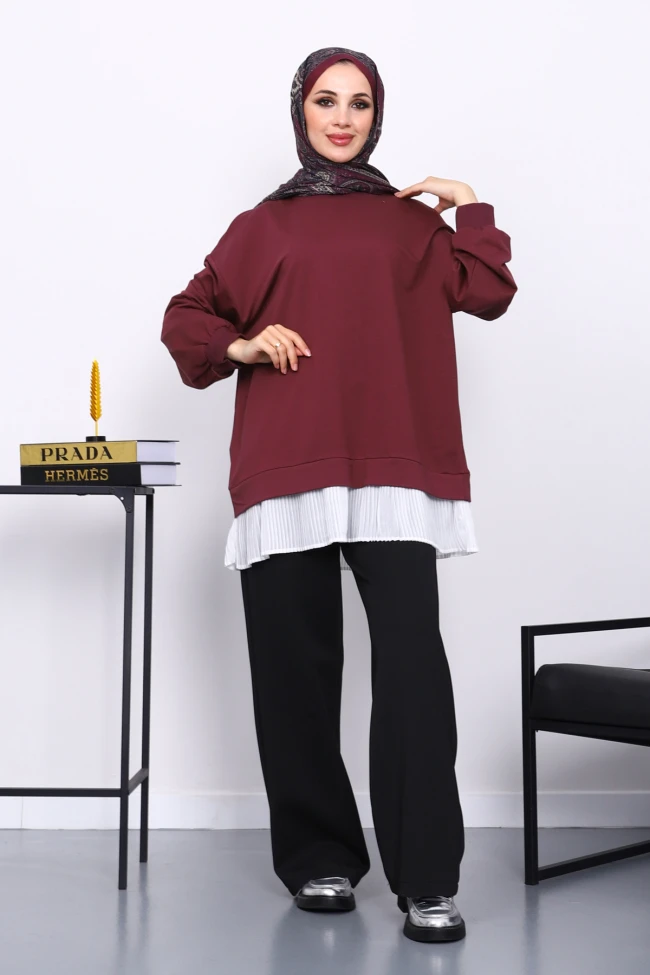 Mürdüm Pilise Detaylı Bisiklet Yaka Sweatshirt