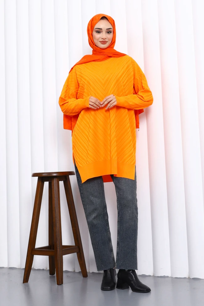 Oranj Bisiklet Yaka Soğuk İplik Triko Tunik