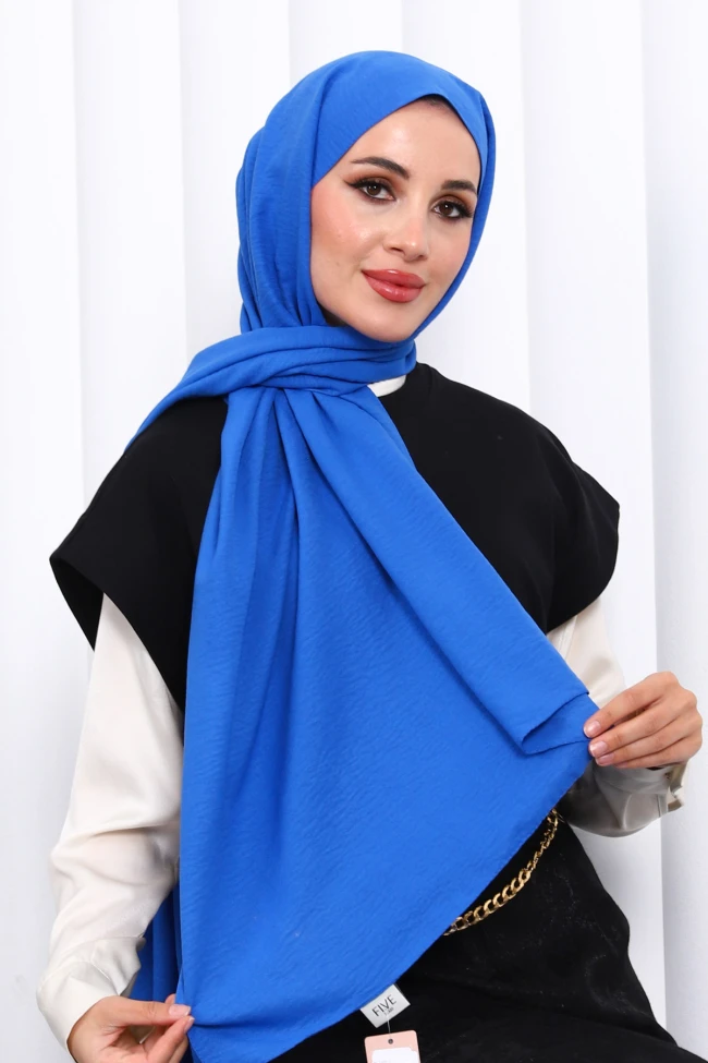 Saks Mavi Pamuklu Caz Şal