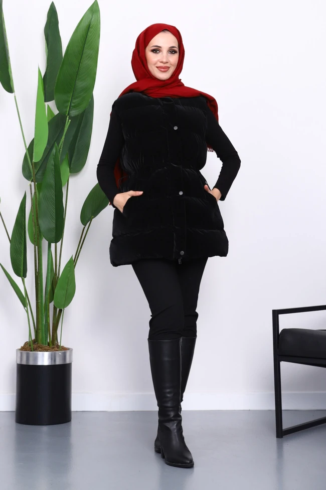 Siyah Bel Lastikli Cepli Şişme Yelek