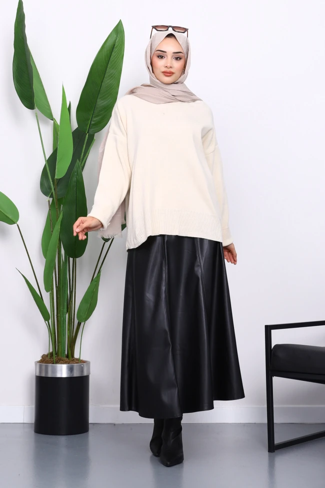 Taş Bisiklet Yaka Yumuşak Dokulu Oversize Triko Kazak