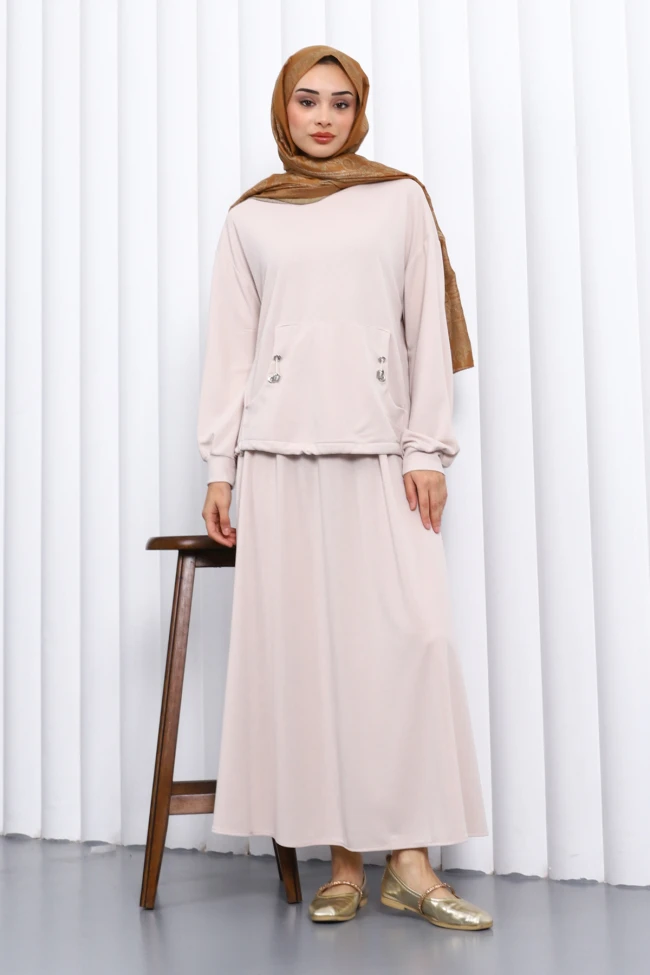 Taş Cepli Bluz Etekli Takım