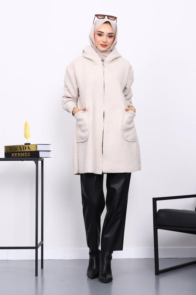 Taş Fermuarlı Cepli Buklet Kaban