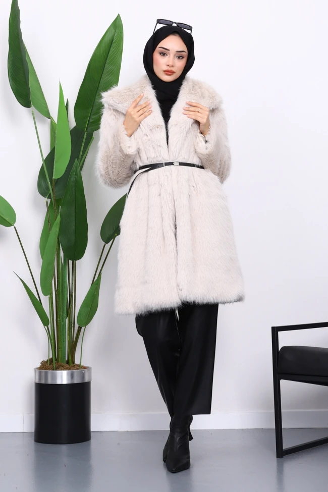 Taş Kemerli Astarlı Kürk Kaban