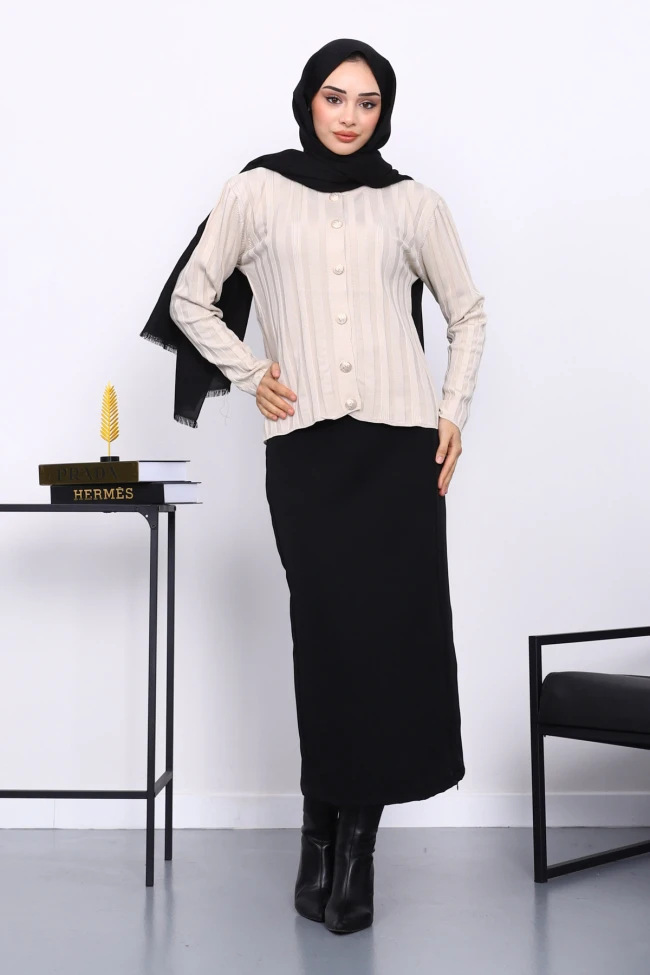 Taş Soğuk İplik Düğmeli Hırka