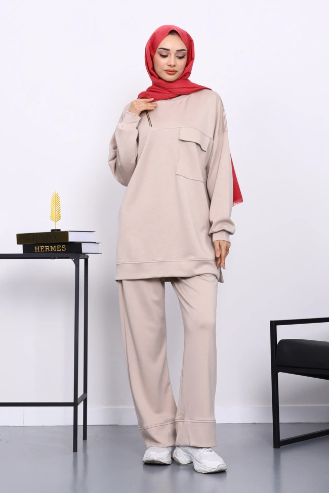Taş Tek Cepli Tunik Pantolonlu Modal Takım