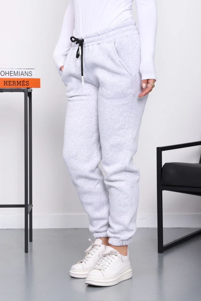 Açık Gri Üç İplik Şardonlu Eşofman Altı