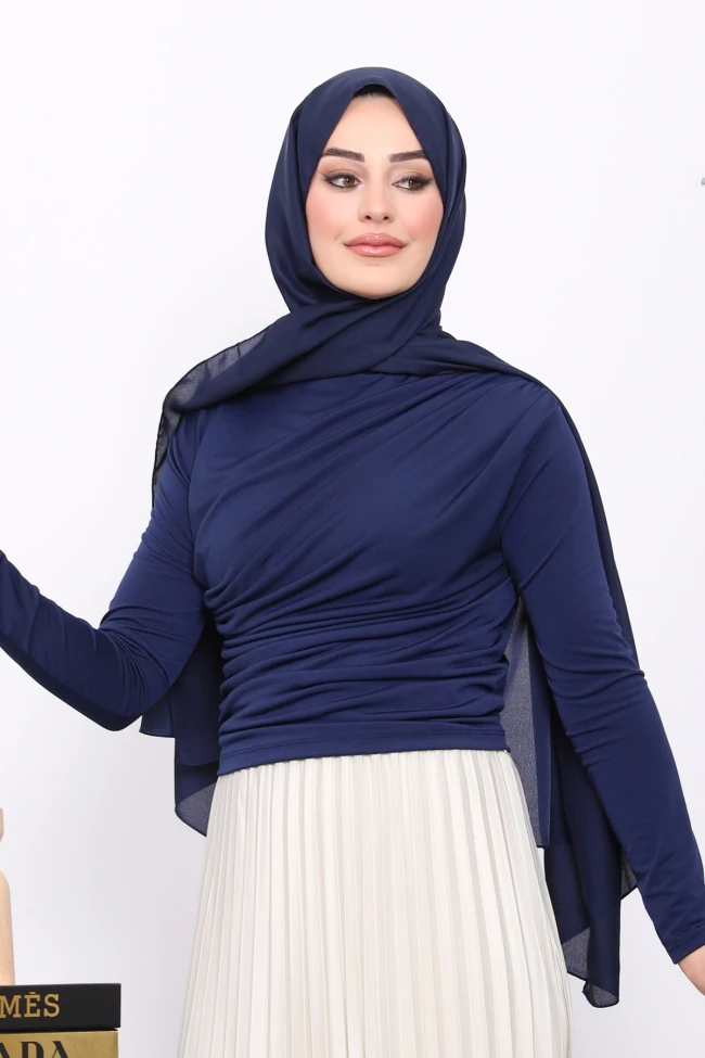 Açık Lacivert Önü Drapeli Sandy Bluz