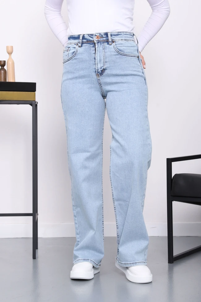 Açık Mavi Yüksek Bel Palazzo Kot Pantolon