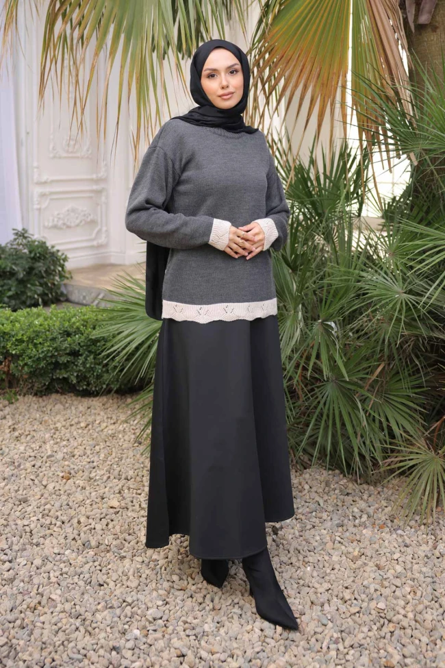 Antrasit Bisiklet Yaka Triko Kazak