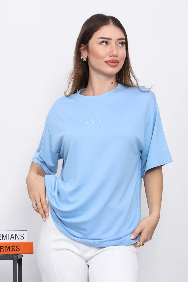 Bebe Mavi Nakışlı Kısa Kol Modal T-Shirt