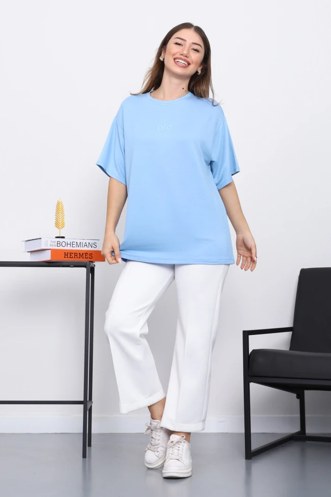 Bebe Mavi Nakışlı Kısa Kol Modal T-Shirt