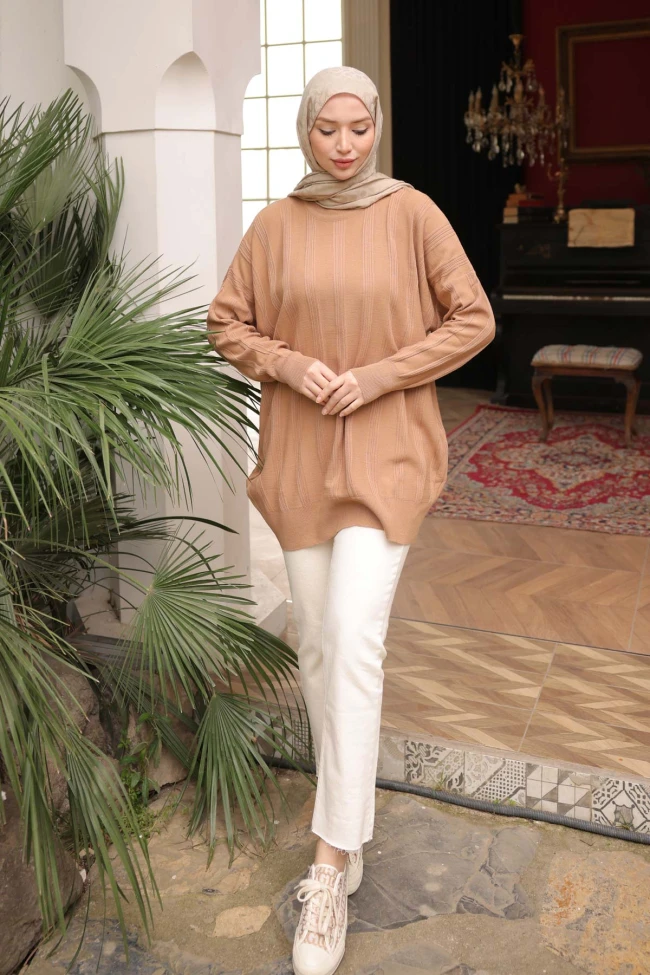 Bisküvi Bisiklet Yaka Merserize Salaş Triko Tunik