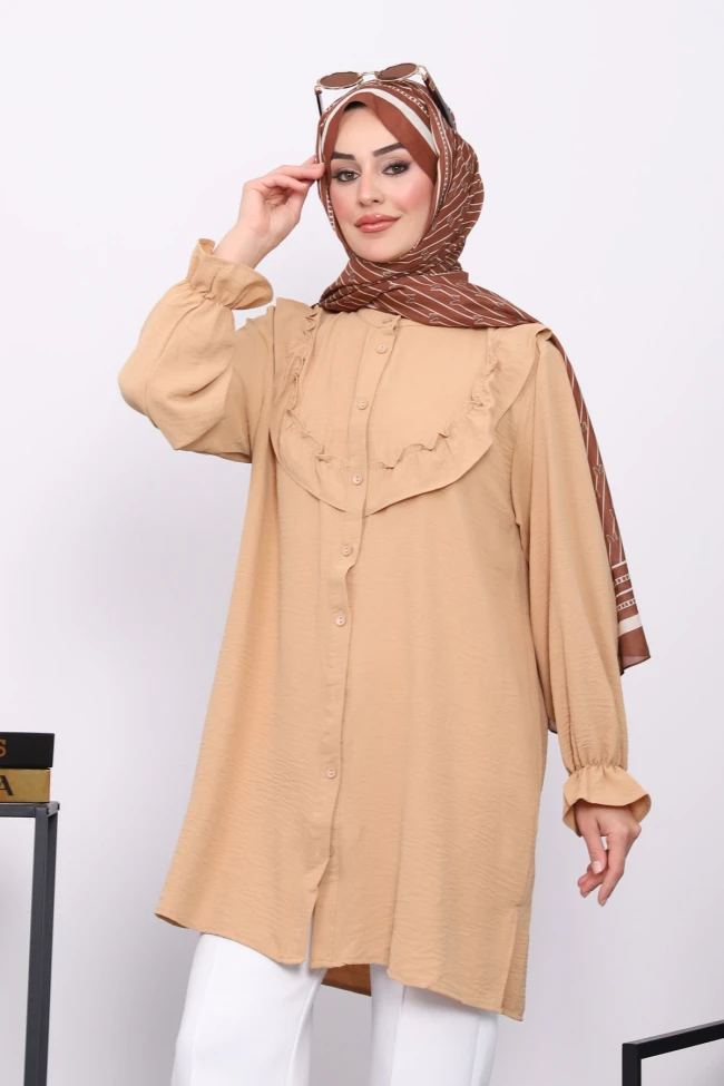 Bisküvi Önü Fırfırlı Ayrobin Tunik