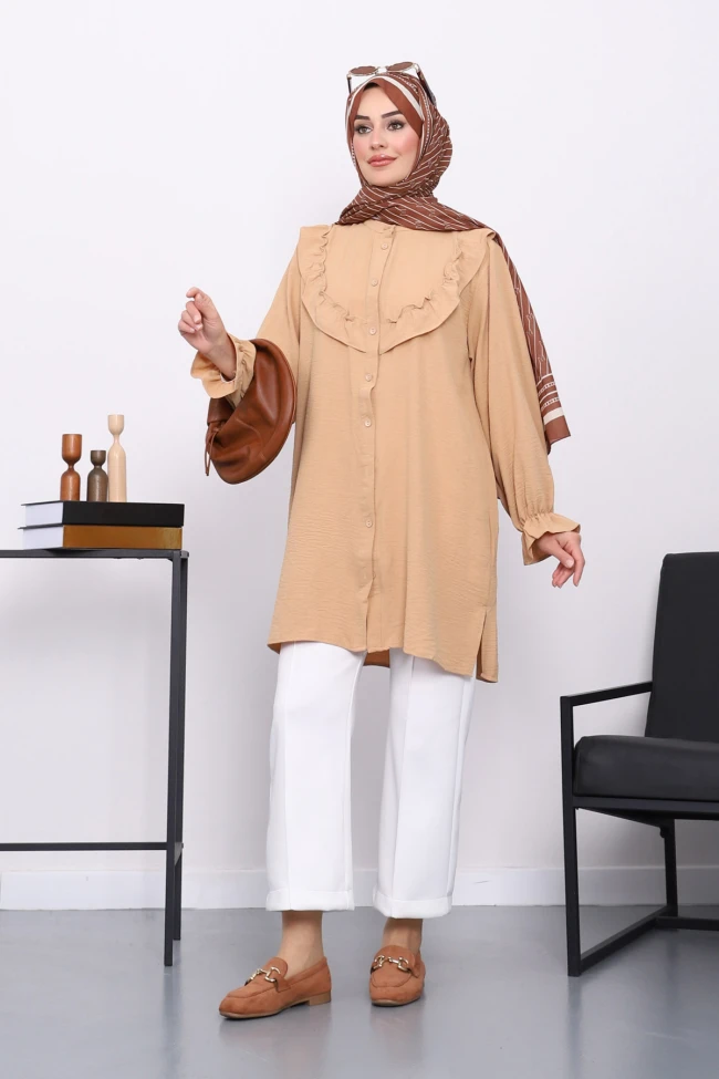 Bisküvi Önü Fırfırlı Ayrobin Tunik