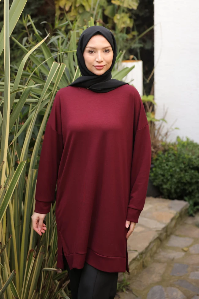 Bordo Bisiklet Yaka Modal Tunik