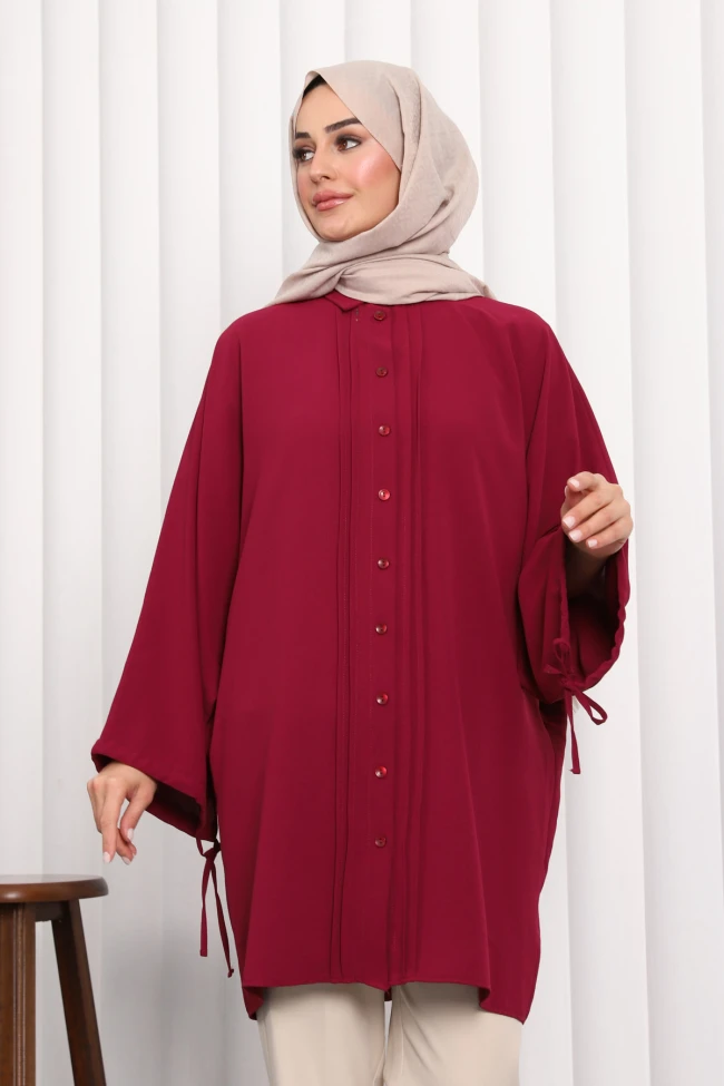 Bordo Yarasa Kol Linda Tunik