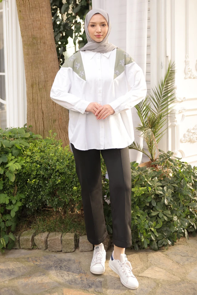 Çağla Garnili Taş Detaylı Gömlek