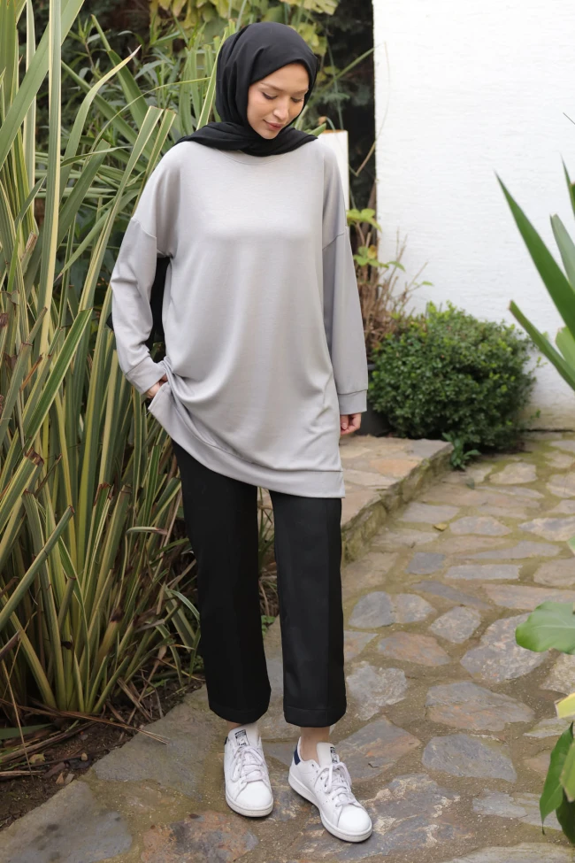 Gri Bisiklet Yaka Modal Tunik