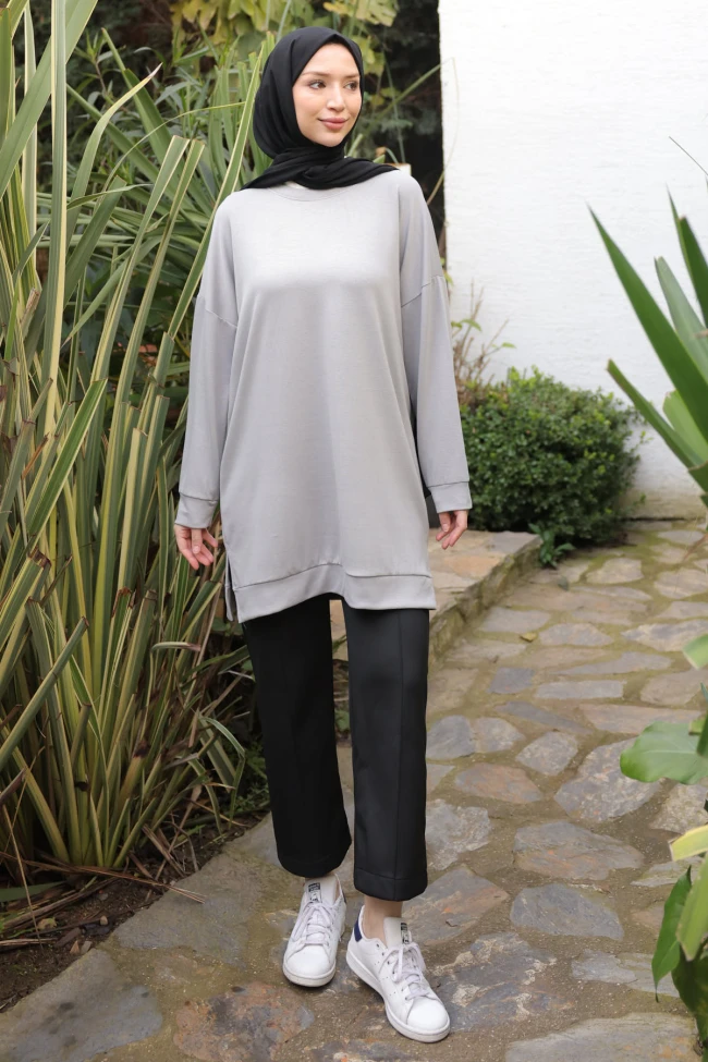 Gri Bisiklet Yaka Modal Tunik