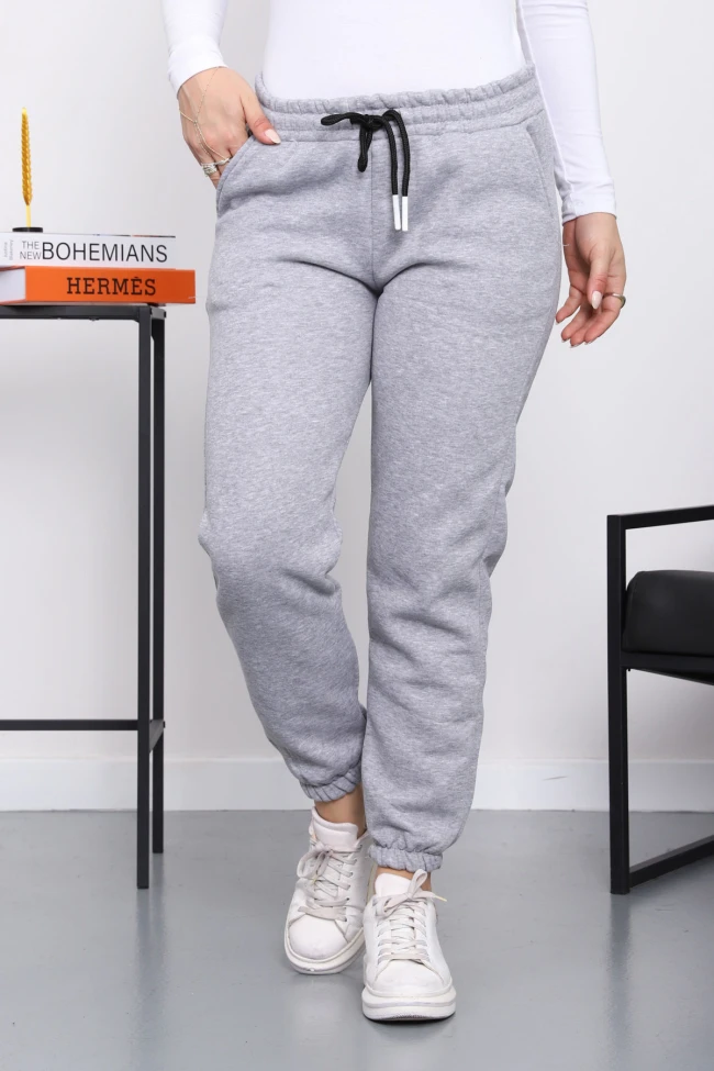 Gri Üç İplik Şardonlu Eşofman Altı