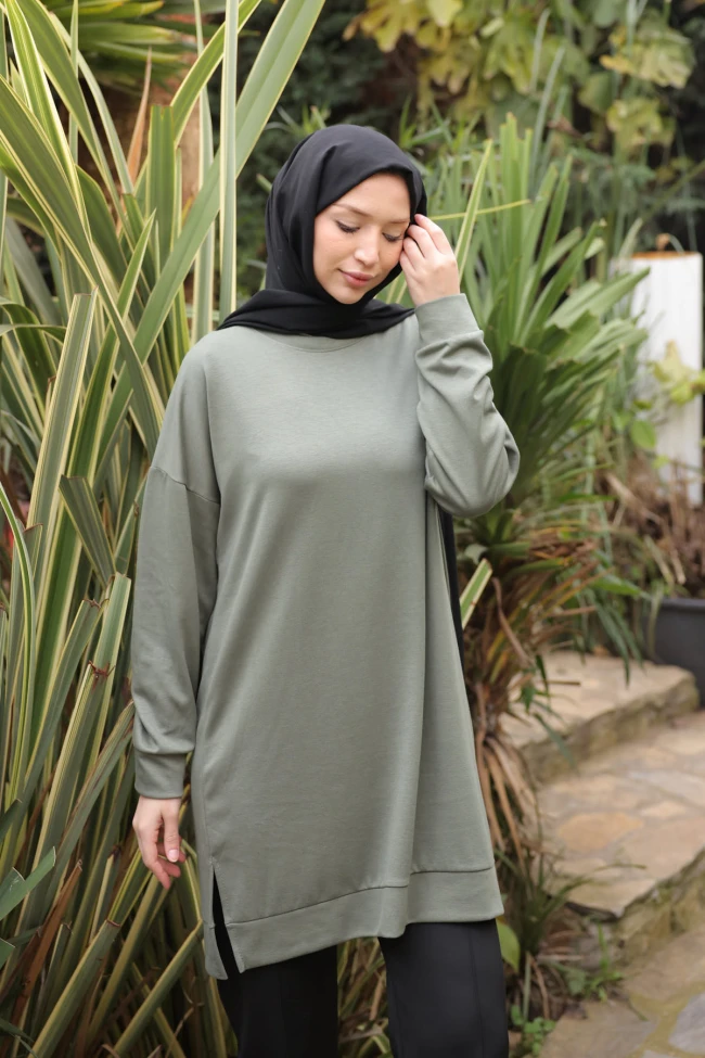 Haki Bisiklet Yaka Modal Tunik