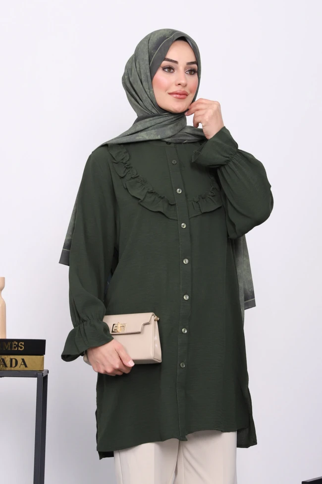 Haki Önü Fırfırlı Ayrobin Tunik