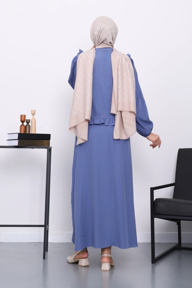 İndigo Fırfırlı Gömlek Etekli Takım