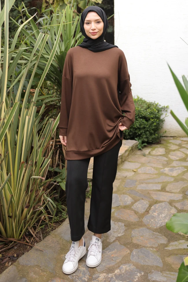 Kahverengi Bisiklet Yaka Modal Tunik