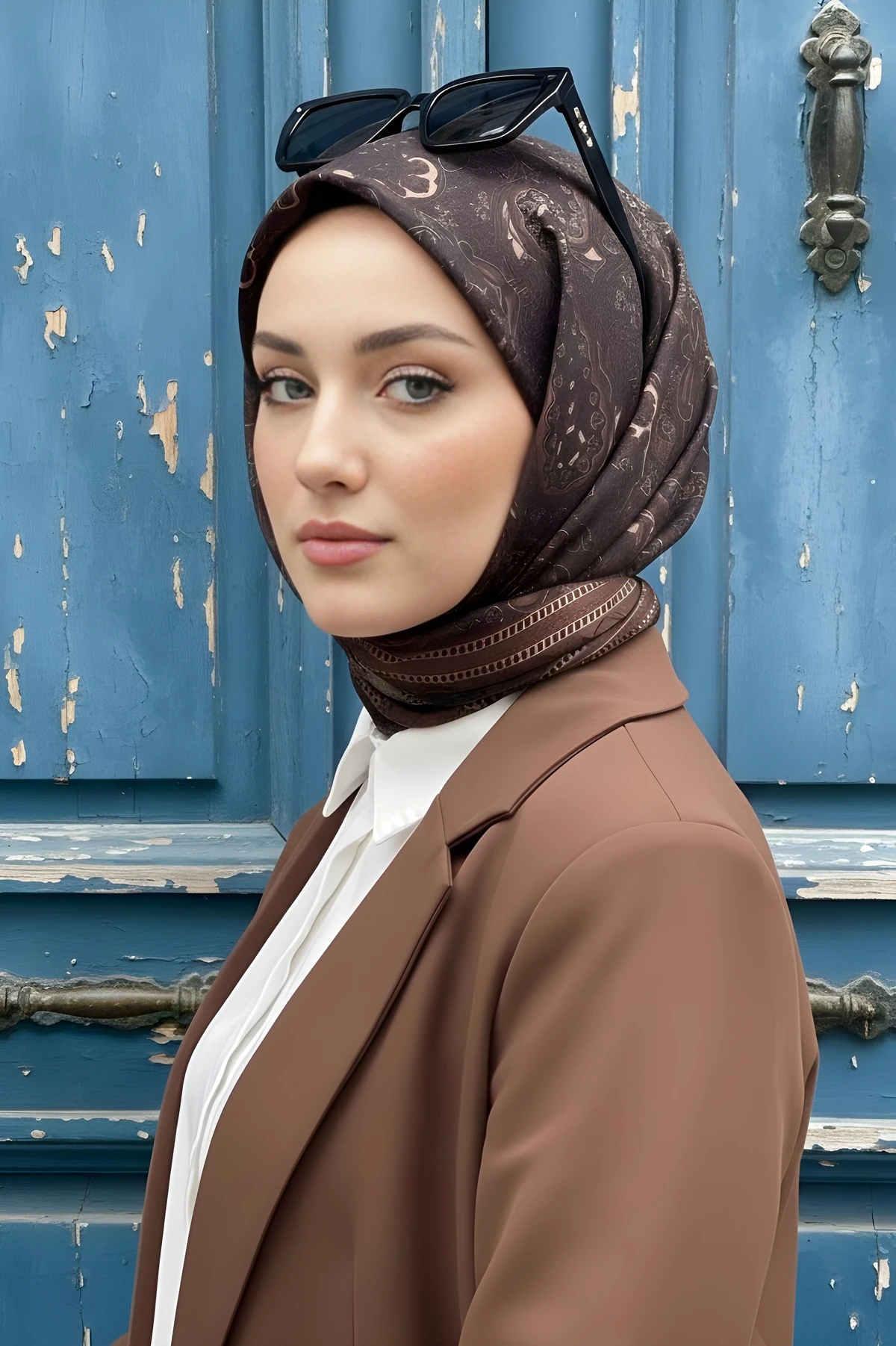 Kahverengi İpekhan Soft Dijital Pamuklu Eşarp