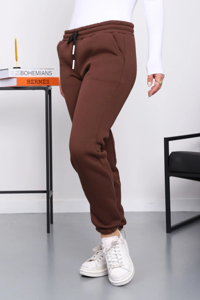 Kahverengi Üç İplik Şardonlu Eşofman Altı